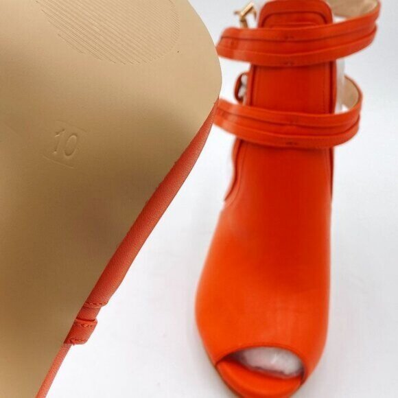 XYD Dark Orange Peep Toe High Heels Buckled Double Straps Cutout Ankle Bootie - Picture 7 of 8